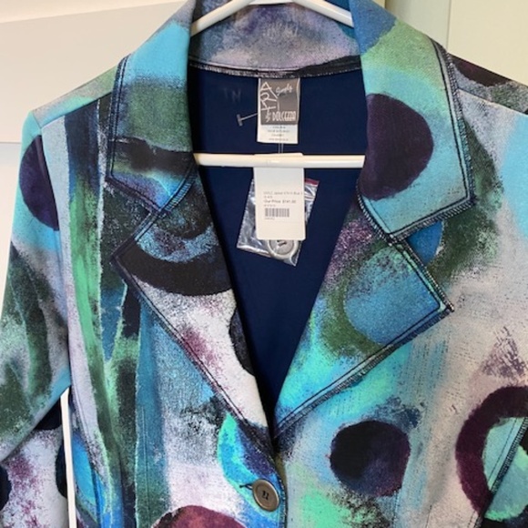 Simply Art by Dolcezza sz S blazer jacket mid-length multicolour blues - Picture 3 of 16